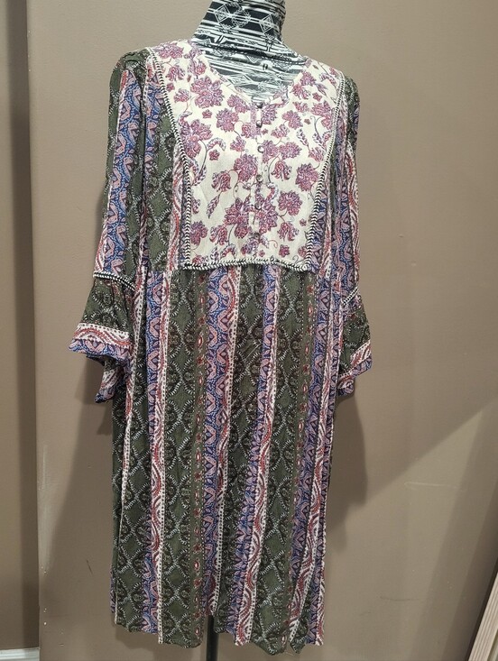 Style & Co. Dresses & Skirts - Boho Floral Patchwork Dress - Olive & Mauve